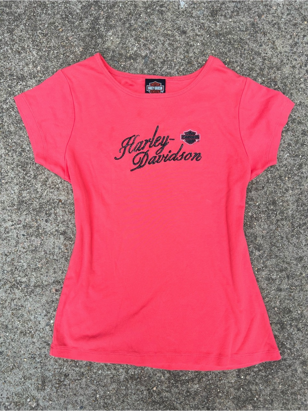 Vintage Y2K Harley Davidson Myrtle Beach Coral Hot Pink Tee Embroidered Large